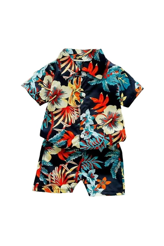 Toddler Hawaiian Outfit Boy Boy Shorts Sets Hawaiian Outfit Kid Summer Button Down Shirt and Short 2 Piece Sets 18 24 Months 2T 3T 4T (Red,18-24 Months)