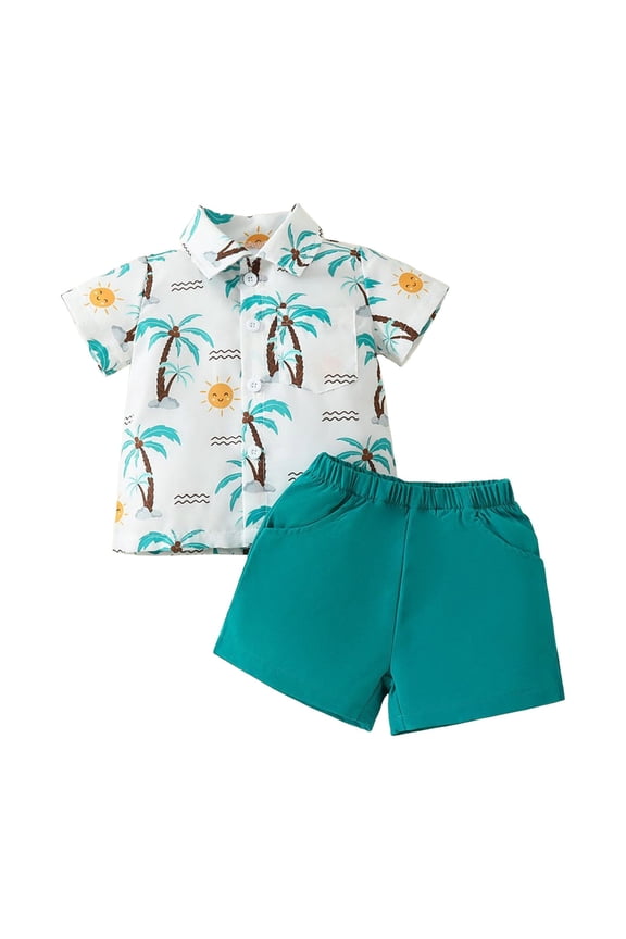 Toddler Hawaiian Outfit Boy Toddler Boy Clothes Summer Outfits Short Sleeve Button Down Shirt+Shorts Baby Boy Beach Casual Clothes 18 24 Months 2T 3T 4T (AG,3 Years)