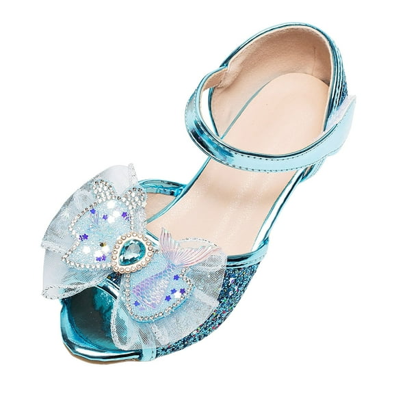 Gubotare Toddler Heels Girls Dress Shoes Flower Shoes Princess Girls Flats Low Heels Party Wedding for Little Big Kid (Blue,Big Kids 3)