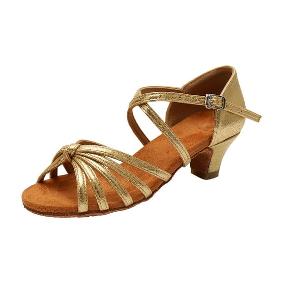 Gubotare Toddler Heels Girls Sandals Grils Dress Shoes Wedding Party Open Toe Glitter High Heels for Little/Big Kids Girls Sandals (Gold,Big Kids 2)