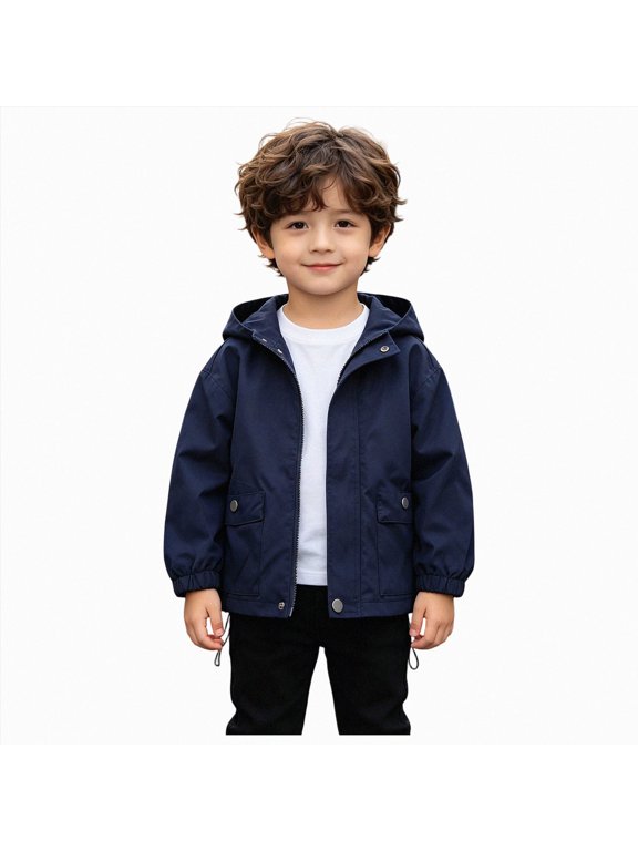 Toddler Jacket Boys Lightweight Solid Color Spring Trench Coat Casual Outerwear 2-9 Years (Navy,2-3 Years)