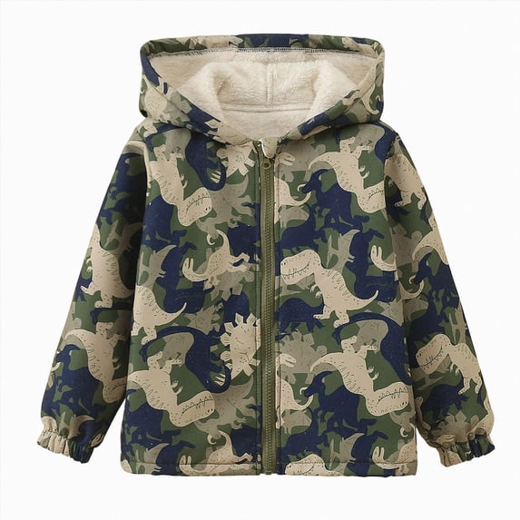 Gubotare Baby Fleece Jacket Zipper Baby Boys Dinosaur Fleece Hooded Zip-Up Jacket Fall Winter 2-11 Years (AG,2-3 Years)