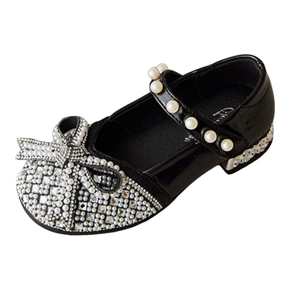 Gubotare Toddler Kids Dress Shoes Little Girls Rhinestone Glitter Butterfly Wedding Flat Sandals (Black,11)