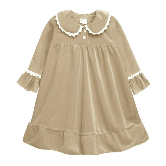 Gubotare Toddler Long Sleeve Dress Girls Dresses Toddler Long Sleeve Dress Kids Clothes Outfits 5T 6T (Beige,5-6 Years)