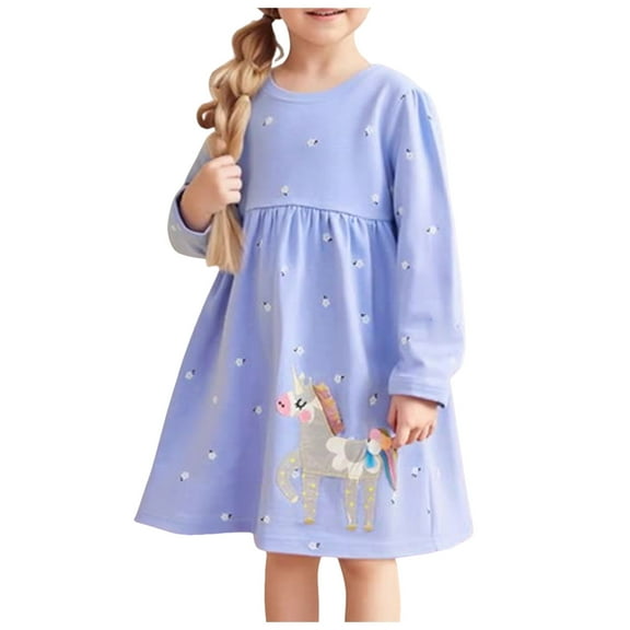 Gubotare Toddler Long Sleeve Dress Girls Fall Dress Long Sleeve Casual Winter Midi Dresses 3T 4T (Light Blue,3-4 Years)