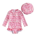 thumbnail image 1 of Gubotare Toddler One Piece Swimsuit Girl Girls Long Sleeve Rashguard Swimsuit UV Protection One-Piece Swimwear Bathing Suit Size 0-3 Months (Pink,0-3 Months), 1 of 6