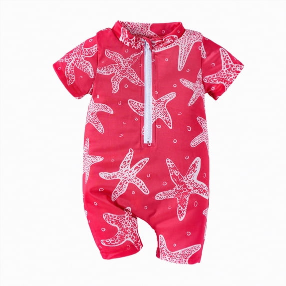 Gubotare Toddler One Piece Swimsuit Swimming Costume Boys Swimsuit All in One Short Sleeve UV50 Protection 3 6 Months (Red,3-6 Months)