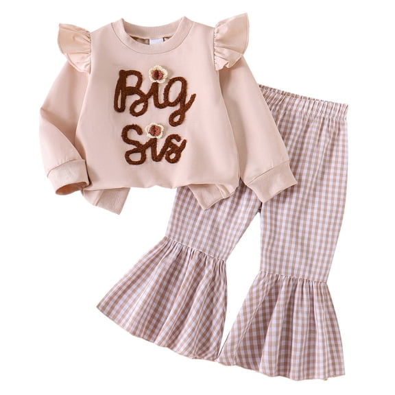 Gubotare Toddler Outfit Girl Toddler Baby Girl Outfit Long Sleeve Print Sweatshirt Jogger Pants 2PCS Fall Clothes Set Size 3T 4T (Beige,3-4 Years)