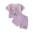 thumbnail image 1 of Gubotare Toddler Outfit Girl Toddler Baby Girls Summer Clothes Floral Crewneck Short Sleeve T-Shirts Tops Ruffle Shorts Cute Outfits Set (Purple,Size 4-5 Years), 1 of 9