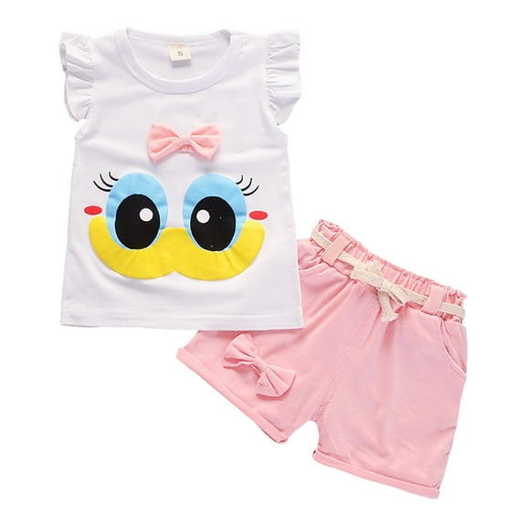 Gubotare Toddler Outfit Toddler Girls Short Sleeve Ruffles Ribbed T Shirt Tops Shorts Outfits Kids Girls Outfits 6 12 Months (White,6-12 Months)