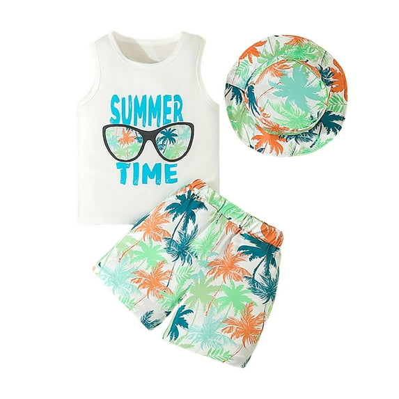 Gubotare Toddler Outfits for Boys 2Pcs Baby Boys Summer Clothing Sets Cute Letters Print Sleeveless Tank Tops T-Shirt+Palm Shorts Outfits 7T 8T (Orange,7-8 Years)