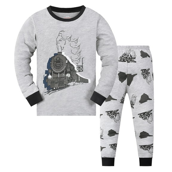 Gubotare Toddler Pajamas Boys 2 Piece Boys Pajama Set Kids Long Sleeve Pyjamas Cartoon Sleepwear for Kids Nightwear Pjs Set Size 2T 3T (Grey,2-3 Years)