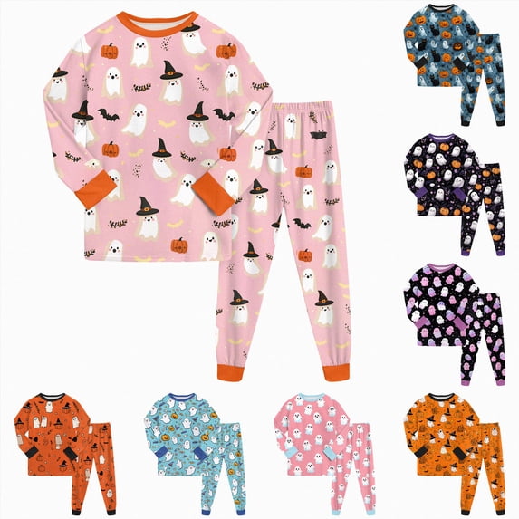 Gubotare Toddler Pajamas Boys Glow in The Dark Skeleton Candy Pjs Dinosaur Sleepwear Kids Halloween Clothes 2-10 Years (Light Pink, 6-7 Years)
