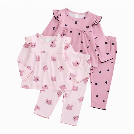 Gubotare Toddler Pajamas for Girls Fall Winter Baby Boys Girls Pajama Set Kids Toddler Snug Fit Sleepwear pjs for Daily Life Style 18 24 Months (Pink,18-24 Months)