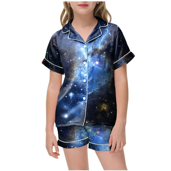 Gubotare Toddler Pajamas Girls Pajamas Sets Summer Short Pjs Sleepwear Loungewear Clothes,Dark Blue 10-11 Years