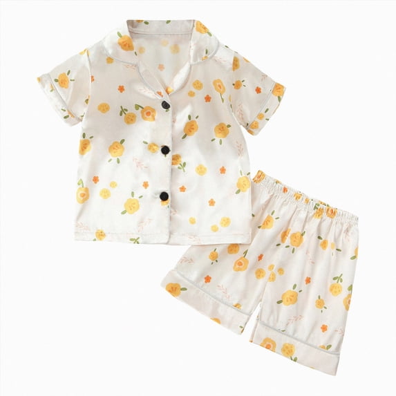 Gubotare Toddler Pajamas for Girls Summer Girls Pajamas Set - 2 Piece Button Down Shirt and Pajama Shorts Cute Pajamas for Girls 2T 3T (Yellow,2-3 Years)