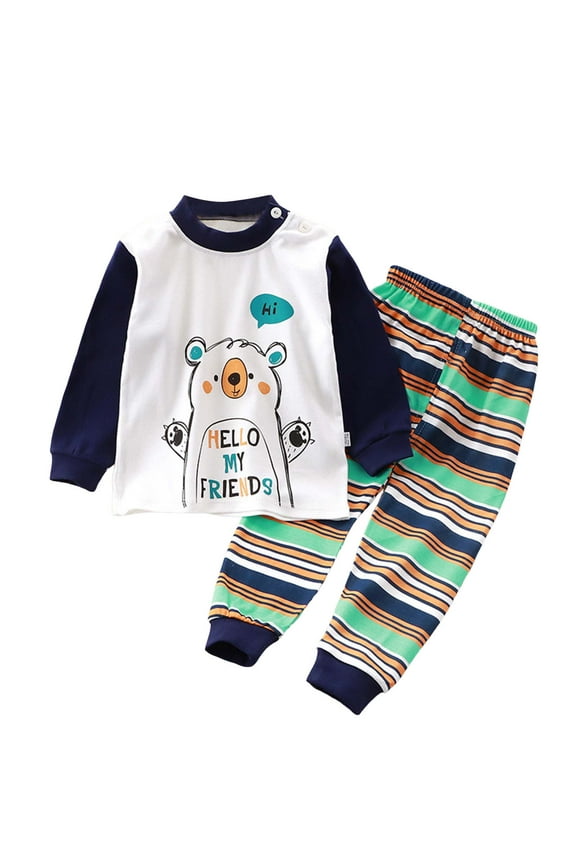 Toddler Pajamas Kids' Nightwear Set - Long Sleeve & Pants for Boys Size 4T 5T (White,4-5 Years)