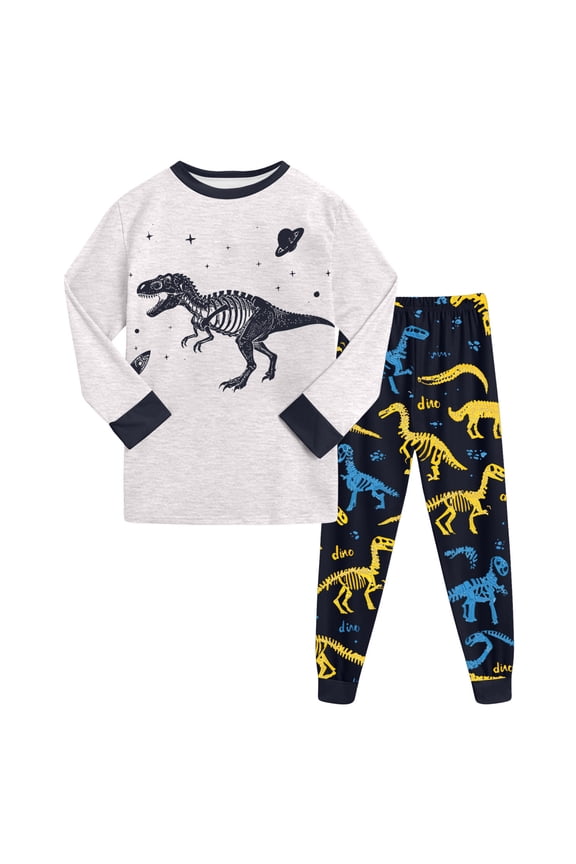 Toddler Pajamas Set Boys' Simple Pattern Pajamas - Essential Cotton Sleep Set 2T 3T (Light Gray,2-3 Years)