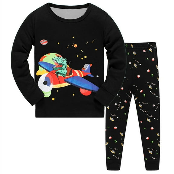 Gubotare Toddler Pajamas Set of 2 Boys' Cartoon Print Pajama Set Cotton Comfort Size 7-8 Years (Black,7-8 Years)