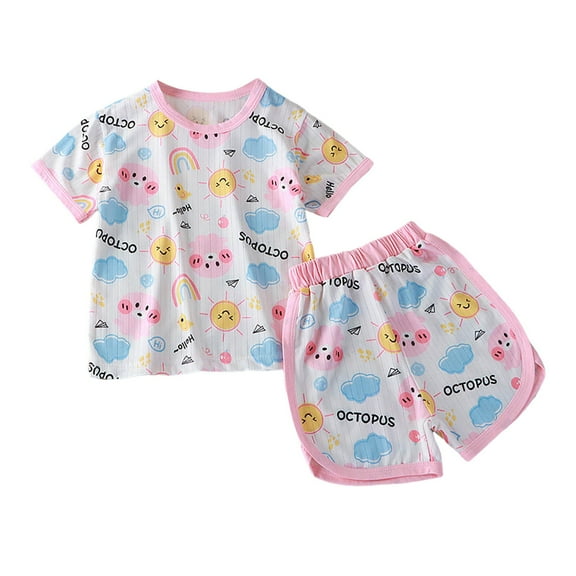Gubotare Toddler Pajamas Summer Girl Summer Pajamas for Girls Pjs Sets Short Sleeve Summer Sleep Night Shirt Clothes (Pink,Size 4-5 Years)
