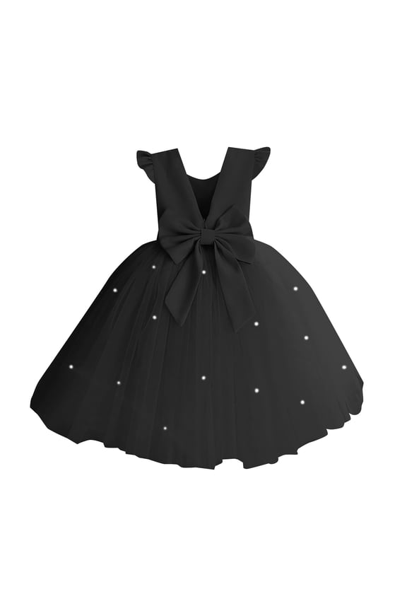 Toddler Party Dress Pageant Dress for Toddler Girls Sparkle Star Butterfly/Floral Embroidery Tulle Tutu Dress Princess Prom Party Gown (Black,Size 8-9 Years)