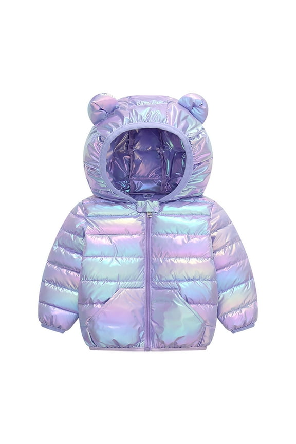 Toddler Puffer Jacket Baby Boys Girls Down Jacket Toddler Winter Warm Puffer Down Coat Cotton Hooded Fur Snowsuit Size 3T 4T (Purple,3-4 Years)