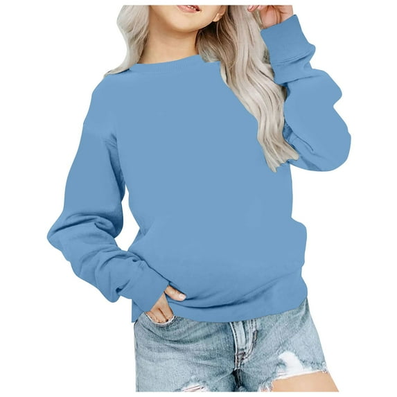 Gubotare Toddler Pullover Sweatshirt Girls Little & Big Kids Soft Cotton Midweight Long Sleeve Turtleneck Shirts Size 7-9 Years (Sky Blue,7-9 Years)