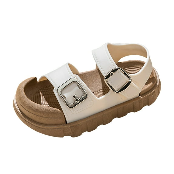Gubotare Toddler Sandals Boys Wide Unisex-Child Slides Double Buckle Adjustable Flat Sandals for Boys Girls Size 6 (White,6 Toddler)