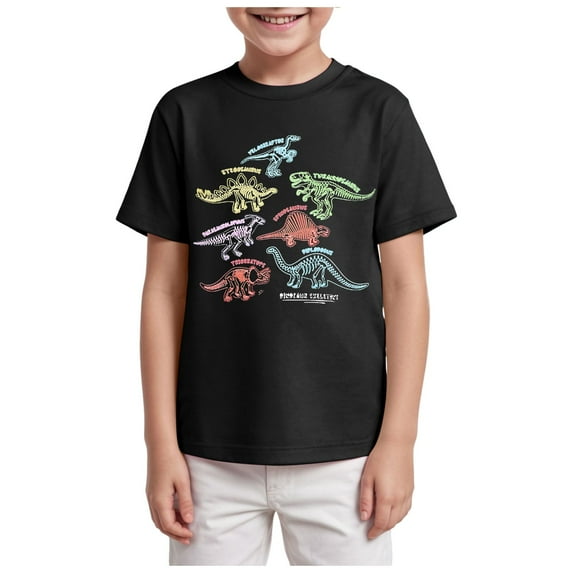 Gubotare Toddler Shirts Boys Dinosaur Short Sleeve Shirts Toddler Car Excavator Cotton T Shirts Summer Graphic Tee Top Clothes for Kids Sizes 7-8T (Black,7-8 Years)