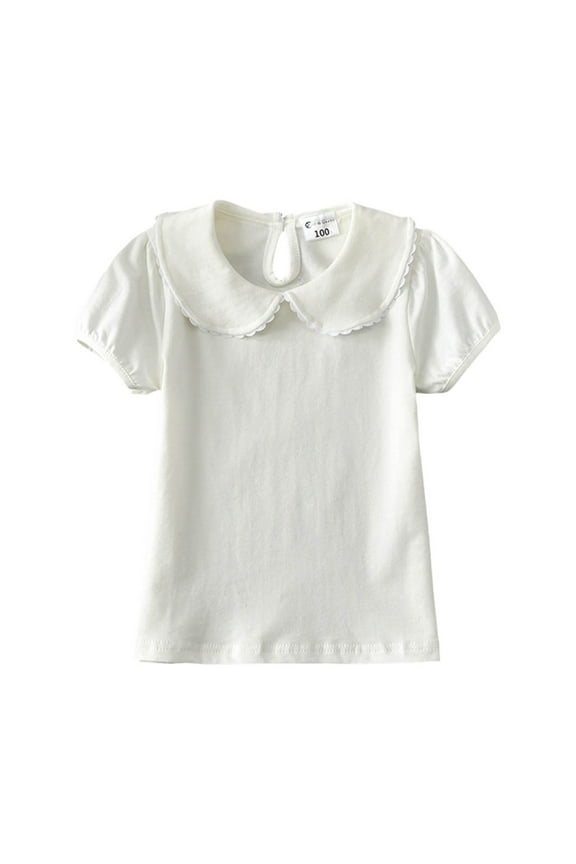 Toddler Shirts Toddler Girl T-Shirts Ruffle Short Sleeve Baby Girls Top Basic Solid Ribbed Knite Casual Tees for Little Kid Size 18 24 Months (White,18-24 Months)