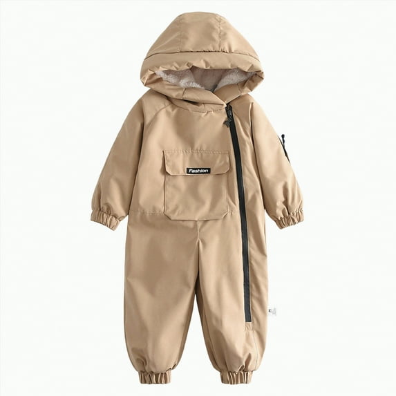 Gubotare Toddler Snowsuit Baby Winter Snowsuit Toddler One Piece Insulated Hooded Jumpsuit Waterproof Windproof Winter Warm Overalls Snowboard Suits 1T 2T (Khaki,1-2 Years)