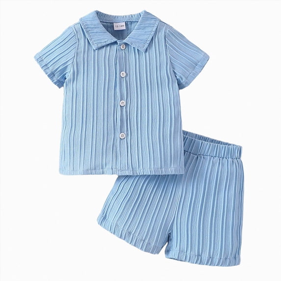 Gubotare Toddler Summer Outfits Baby Boy Summer Clothes Daddys/Mamas Boy Matching Outfit Short Sleeve Embroidery Button Down Shirt Plaid Toddler Shorts Set 12 18 Months (Sky Blue,12-18 Months)