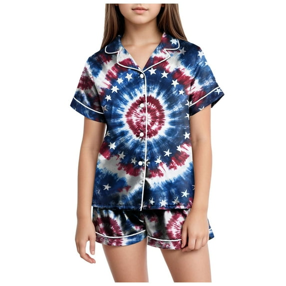 Gubotare Toddler Summer Pajamas Short Sleeve with Plaid Shorts Cute Sleepwear Teen Girl Cartoon Sleep Tee Summer Lounge Pj Set (Blue,Size 2-3 Years)