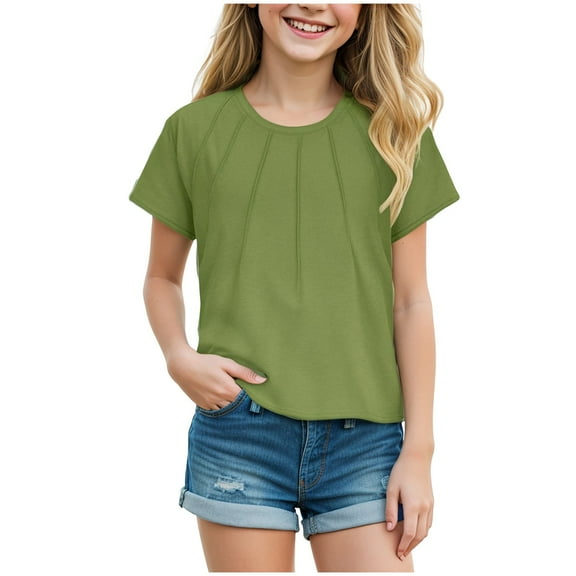 Gubotare Toddler Summer Shirts Girls Girls' Puff Short Sleeve Shirts Summer Crewneck T Shirt Tops Tee Blouse Size 9T 10T (AG,9-10 Years)