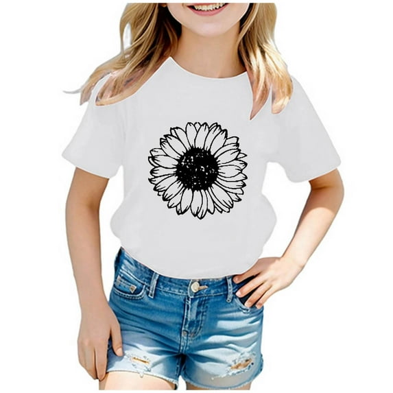 Gubotare Toddler Summer Shirts Girls Girls T Shirts Short Sleeve Fashion Blouse Summer Tee Tops,11-12 Years White