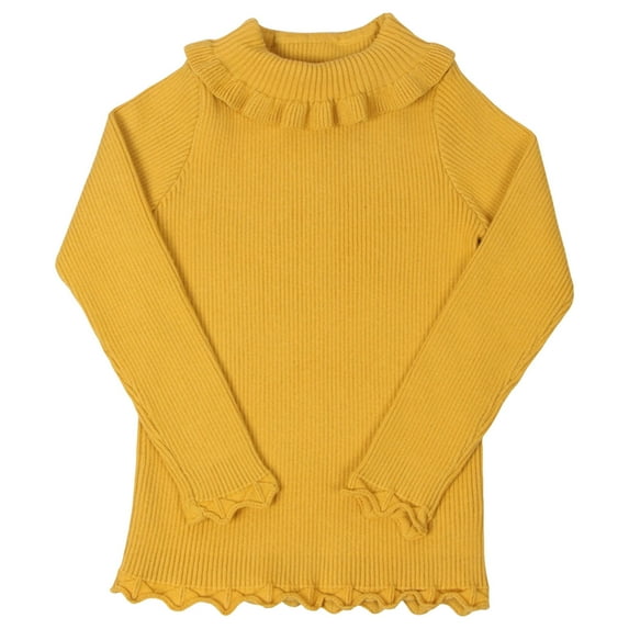 Gubotare Toddler Sweater Baby Girls Knit Sweater Ruffle Long Sleeve Crewneck Sweaters Toddler Solid Color Pullover Kid Tops Size 4T 5T (Yellow,4-5 Years)