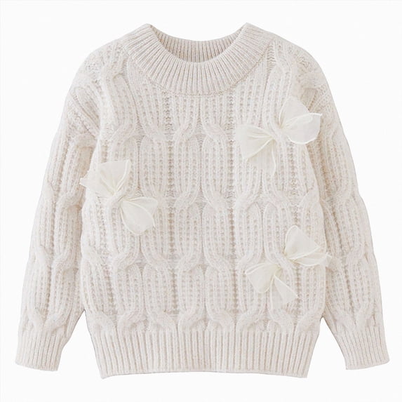 Gubotare Toddler Sweater Girls Crewneck Sweaters Casual Long Sleeve Pullover Sweaters Fall Tops 3T 4T (White,3-4 Years)