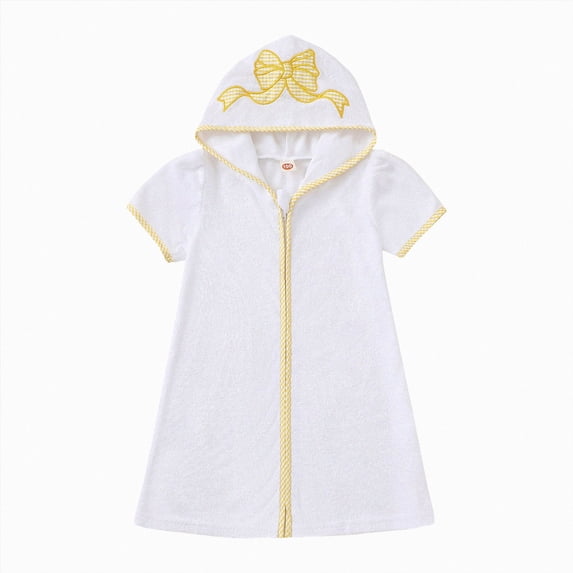 Gubotare Toddler Swim Cover Ups Toddler Baby Swim Cover Up Boy Girl Terry Cloth Hooded Zip-up Cover Ups for Swimwear Summer Beach 5T 6T (Yellow,5-6 Years)