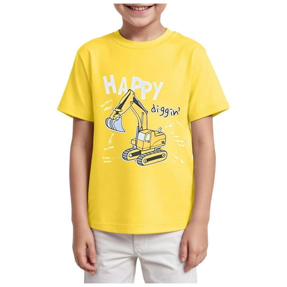 Gubotare Toddler T Shirts Boys' Excavator Short Sleeve Crewneck T-Shirts Top Tee Toddler Boys' T-Shirt Sizes 13-14T (Yellow,13-14 Years)