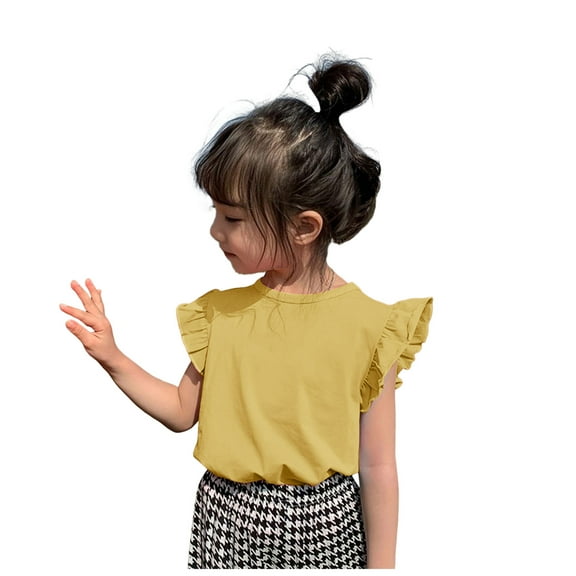 Gubotare Toddler T Shirts Girls Girls' and Toddler Flutter Short Sleeve Summer Solid Color T Shirt Size 7T 8T (Yellow,7-8 Years)