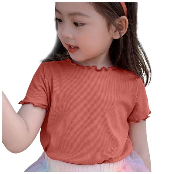 Gubotare Toddler T Shirts Girls' and Toddler Flutter Short Sleeve Summer Solid Color T Shirt Size 5T 6T (Orange,5-6 Years)