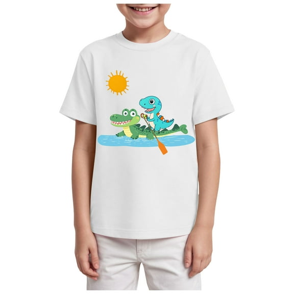 Gubotare Toddler Tshirts Boys Boys Short Sleeve Crew Neck T-Shirt with Chest Dinosaur Print Size 2T 3T (White,2-3 Years)