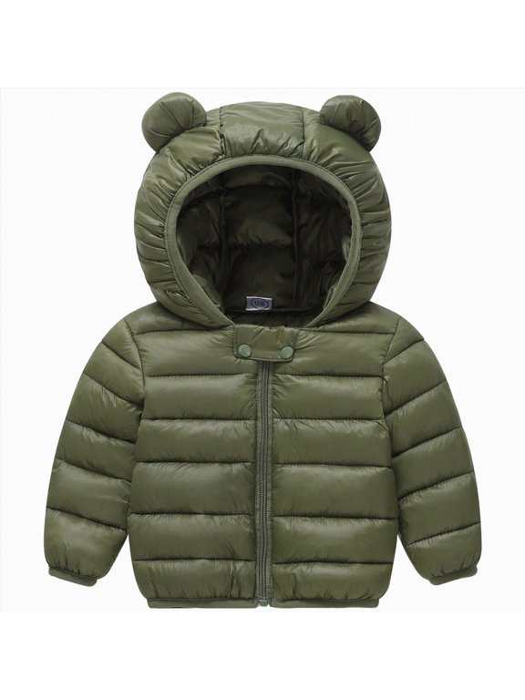Toddler Winter Jacket Bear Ear Hooded Puffer Jacket Lightweight Zip-Up Winter Coat (AG,2-3 Years)
