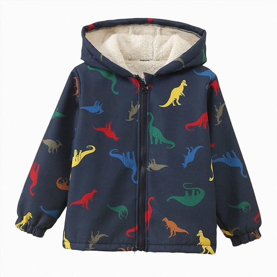 Gubotare Toddler Zip Up Jacket Baby Boys Dinosaur Fleece Hooded Zip-Up Jacket Fall Winter 2-11 Years (Navy,2-3 Years)