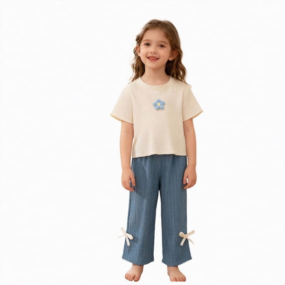 Gubotare Toddler and Baby Outfits Toddler Baby Girl Outfit T Shirt Bell Bottoms Spring Summer Clothes Set 3T 4T (Blue,3-4 Years)