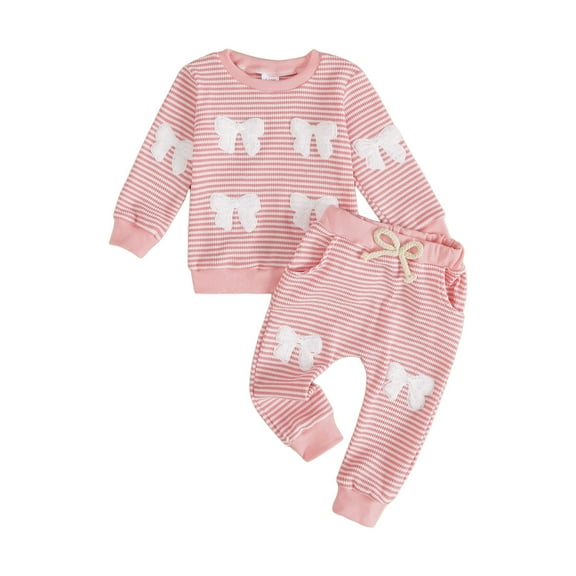 Gubotare Trendy Toddler Girl Outfits Fall Toddler Baby Girl Clothes Fall Winter Long Sleeve Sweatshirt and Pants Set Girls Cute Print Outfits Size 18 24 Months (Pink,18-24 Months)
