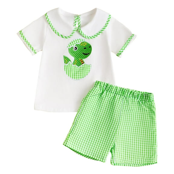 Gubotare Tropical Outfits for Girls Baby Kids Girls Shorts Clothing Set, Short Sleeve Letters Print T-shirt with Elastic Waist Shorts Summer 2-piece Outfit (Green,Size 6-12 Months)