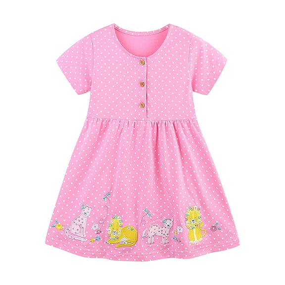 Gubotare Tulle Dress Girls Girls'Short Sleeve Everyday Dresses,Plain Sundress Size 2-3T (Pink,2-3 Years)