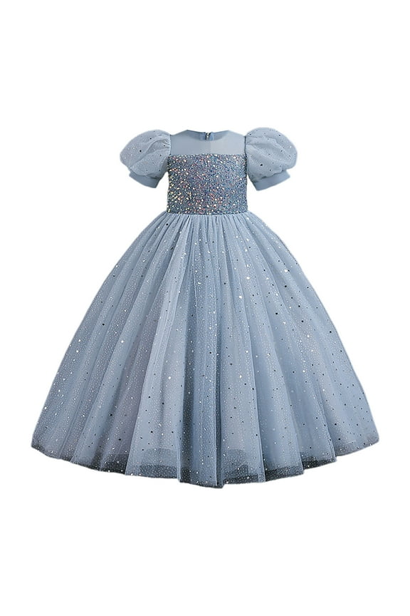 Tulle Dress for Girls Girls Sequin Dresses Flutter Sleeve Sparkly Fancy Party Prom Dress for Girls (Grey,Size 13-15 Years)