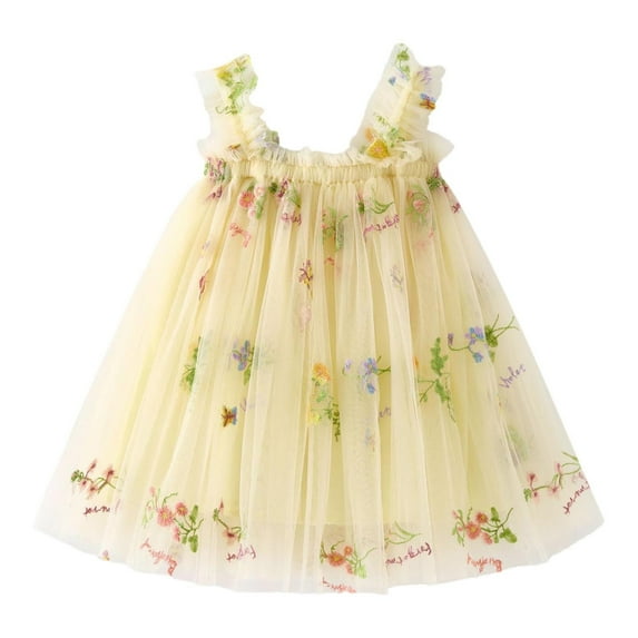 Gubotare Tulle Flower Girl Dress Baby Girls Ruffle Lace Backless with Headwear,Bowknot Flower Dresses Pageant Party Wedding (Yellow,Size 18-24 Months)